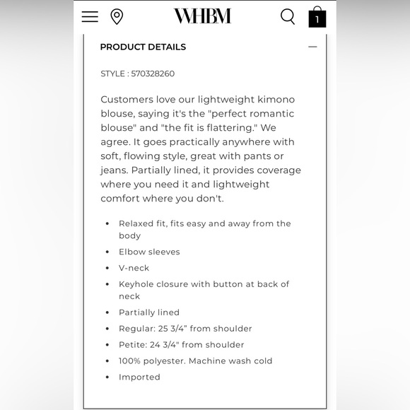 3/$30| 🌸 WHBM Vneck Kimono Short Sleeve Blouse - Picture 2 of 6